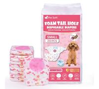 Pet Soft Pañales para Perras Hembra, 20 Unidades Desechables Súper Absorbentes para Incontinencia/Calor Con Agujero Ajustable para la Cola (S, 20)
