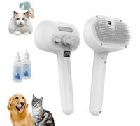 Pet Spray Hair Removal Comb For Cats, Pet Grooming Brush, 3 In1 Cat Steams Brush, Pet Spray Brush, Rechargeable Cleaning Spray Comb For Cat And Dog, Includes Waterless Shampoo(White)