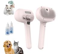 Pet Spray Hair Removal Comb For Cats, Pet Grooming Brush, 3 In1 Cat Steams Brush, Pet Spray Brush, Rechargeable Cleaning Spray Comb For Cat And Dog, Includes Waterless Shampoo(Pink)