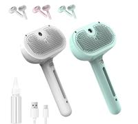 Pet Spray Hair Remover Comb, Dog Steam Grooming Brush, 3 in 1 Pet Spray Comb with Handle, Massage Brushes for Long Short Haired Cats Dogs Rabbit(White+Green)