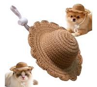 Pet Summer Straw Hat, Adjustable Pet-Dog Outdoor Straw, Straws Hats Helmet with Adjustable Elastic Chin Strap, Cat Summer Straws Hat For Pets Parents Animal Lovers Trainers Beach Park Walking Hiking