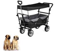 Pet Trailer Folding Pet Stroller Four-Wheel Multifunctional Dog Pull Trailer Can Bring Pets for Outdoor Camping (Black)
