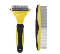 Pet Undercoat Rake Brush | Double Sided 11 & 23 Teeth for Dogs/Cats/Rabbits | Stainless Steel Deshedding Tool with Quick Open Knots & Ergonomic Handle