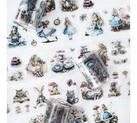 PET Washi Tape Scrapbook Set de accesorios, Ta Merry Scrapbooking Sticker 3 Rolls PET Alice Themed Aesthetic Scrapbook Pegatinas Decorativas para Bullet Journal,Journaling,Photo Album(Alice 1)