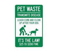 Pet Waste Leash-Curb and Clean Up After Your Dog It's the Law - Señal de advertencia fina de $25 a $200, letrero de advertencia de limpieza de caca de perro para negocios, seguridad de pared