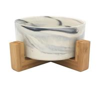 pet wiz Cuenco de cerámica con soporte de bambú para perros y gatos,cuenco elevado para una posición cómoda mientras comes y bebes, disponible en 5 opciones de color,capacidad de 850 ml (gris mármol)