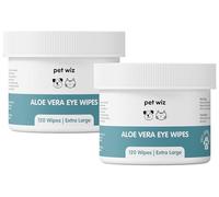 pet wiz Toallitas para Ojos de Aloe Vera para Limpiar Perros y Gatos - Extra Grande - Paquete de Dos - 120 toallitas por bañera (240 toallitas en Total)