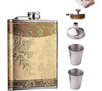 Petaca Acero Inoxidable, Frasco Whisky Con Copas Vino Embudo y Caja Regalo, Botella De Licor 8oz, Petaca Portátil De Metal, Para Senderismo, Escalada, Pesca, Camping (Dorado)