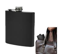 Petaca: Botella De Acero Mate, Recipiente De Bolsillo Para Whisky, Portador De Bebidas A Prueba De Fugas | Diseño De Superficie Con Acabado Satinado Negro, Tapa Con Bisagras, Estructura De Sellado Her