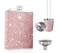 Petaca con grabado de acero inoxidable de 240 ml - Petaca a prueba de fugas con vaso y embudo, manejo en forma de U para senderismo, fiesta JGA, regalo para hombres y mujeres, whisky ron vodka (rosa