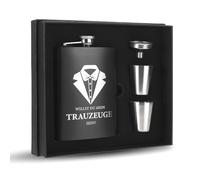 Petaca con grabado "willst du mein Trauzeuge sein" - Trauzeuge fragen mann Geschenkset mit 8oz Edelstahl Hipflask, 2 Bechern & Trichter in Geschenkbox | Trauzeuge geschenke mann zur Hochzeit