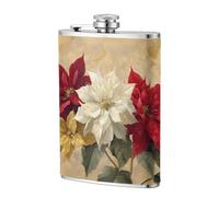 Petaca con tres flores de pascua en color rojo y blanco dorado sobre beige, 226.8 g, banderas de acero inoxidable para papá, padrino de boda, viajes, camping