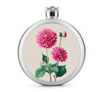 Petaca de acero inoxidable botánica con flores de dalia rosa para licor, botella de vino portátil de bolsillo redondo para bebida, 5 onzas