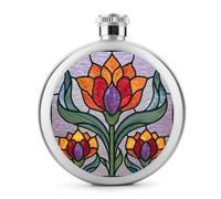 Petaca de acero inoxidable con diseño de flores grandes de color naranja y rojo para licor, botella de vino portátil de bolsillo redondo para bebida, 5 onzas