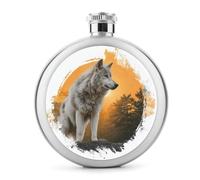 Petaca de acero inoxidable con diseño de lobo gris para licor, botella de vino portátil de bolsillo redondo para bebida, 5 onzas