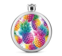 Petaca de acero inoxidable con diseño de piña tropical, para licor, botella de vino portátil de bolsillo redondo para bebida, 5 onzas