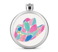 Petaca de acero inoxidable con diseño de sombrero de vaquera, color rosa, verde menta, para licor, botella de vino portátil de bolsillo redondo para bebida, 5 onzas