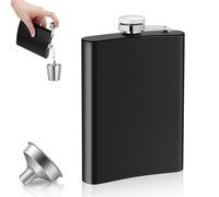Petaca de acero inoxidable con embudo Whisky Hip Flask 8oz / 230 ml Flask Set para hombres mujeres regalo alta calidad botella negra pequeña petaca para senderismo, escalada camping