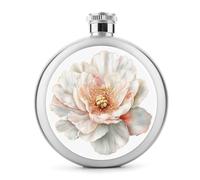 Petaca de acero inoxidable con flores de San Valentín blancas con matices rosados para licor, botella de vino portátil de bolsillo redondo para bebida, 5 onzas
