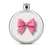 Petaca de acero inoxidable con lazo rosa en blanco para licor, botella de vino portátil de bolsillo redondo para bebida, 5 onzas