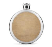 Petaca de acero inoxidable con textura de lona beige y marrón para licor, botella de vino portátil de bolsillo redondo para bebida, 5 onzas