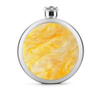 Petaca de acero inoxidable con textura mínima de vidrio opalescente amarillo cálido para licor, botella de vino portátil de bolsillo redondo para bebida, 5 onzas