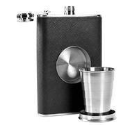 Petaca de acero inoxidable de 237 ml con vaso de chupito plegable integrado, ideal para whisky, vodka, brandy o ron