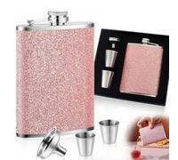 Petaca de acero inoxidable de 8 onzas con embudo y 2 tazas pequeñas, petaca para mujeres y hombres, botella de whisky para viajes, fiestas, camping (rosa)