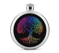 Petaca de acero inoxidable para licor, diseño de árbol de la vida con raíces, color arco iris, botella de vino portátil de bolsillo redondo para bebida, 5 onzas