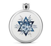 Petaca de acero inoxidable para licor, diseño de estrellas y flores azules pálidas, botella de vino portátil de bolsillo redondo para bebida, 5 onzas