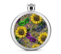 Petaca de acero inoxidable para licor, diseño de girasoles amarillos, máscaras de carnaval sobre leopardo, botella de vino portátil de bolsillo redondo para bebida, 5 onzas