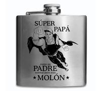 Petaca de acero inoxidable personalizada con grabado, Papa es el mejor, 6 diferentes diseños con tu texto disponible color plata, 170 ml idea de regalo personalizado