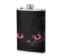Petaca de bolsillo con diseño de gato negro con ojos rosados de 8 onzas, banderas de acero inoxidable para papá, padrino de boda, viajes, camping