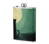 Petaca de bolsillo con diseño de gato negro y luna llena de 8 onzas, banderas de acero inoxidable para papá, padrino de boda, viajes, camping