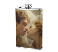 Petaca de bolsillo con diseño de hombre y mujer que se enamora, 226.8 g, banderas de acero inoxidable para papá, padrino de boda, viajes, camping