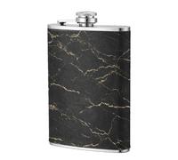 Petaca de bolsillo con diseño de mármol rayado y dorado negro de 8 onzas, banderas de acero inoxidable para papá, padrino de boda, viajes, camping