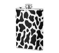 Petaca de bolsillo con diseño de piel de vaca en blanco y negro de 8 onzas, banderas de acero inoxidable para papá, padrino de boda, viajes, camping