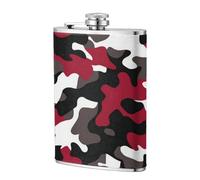 Petaca de bolsillo con patrón de camuflaje negro, blanco y rojo, 8 onzas, banderas de acero inoxidable para papá, padrino de boda, viajes, camping