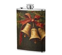 Petaca de bolsillo con tres campanas doradas en ramas de pino de 8 onzas, banderas de acero inoxidable para papá, padrino de boda, viajes, camping