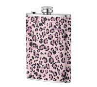 Petaca de bolsillo de color rosa y negro con estampado de leopardo de 8 onzas, banderas de acero inoxidable para papá, padrino de boda, viajes, camping