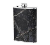 Petaca de bolsillo dorada con textura de mármol negro de 8 onzas, banderas de acero inoxidable para papá, padrino de boda, viajes, camping