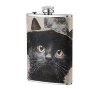 Petaca de bolsillo vintage con diseño de gato negro de 8 onzas, banderas de acero inoxidable para papá, padrino de boda, viajes, camping