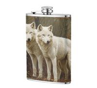 Petaca de bolsillo White Wolves in The Woods de 8 onzas, banderas de acero inoxidable para papá, padrino de boda, viajes, camping