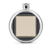 Petaca de lujo azul marino y beige, cuerda trenzada gruesa de acero inoxidable para licor, botella de vino portátil de bolsillo redondo para bebida, 5 onzas