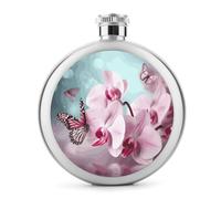 Petaca de whisky de mariposa y flor de orquídea, pequeña botella de licor de viaje, botella de acero inoxidable a prueba de fugas para bodas, padrinos de boda, regalo de dama de honor, 5 onzas