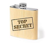 Petaca Personalizada Top Secret - Petacas Personalizadas Alcohol - Petaca Acero Inoxidable y Bambu 200 ml