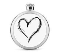 Petaca simple dibujada a mano de acero inoxidable con diseño de corazón de línea negra para licor, botella de vino portátil de bolsillo redondo para bebida, 5 onzas