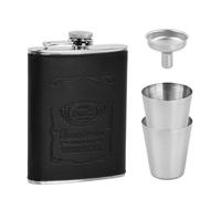 Petacas de Alcohol 8oz, Petacas de Alcohol de Acero Inoxidable Negro, con 2 Tazas y 1 Embudo, Portátil Whisky Hip Flask para Escalada, Cuero Negra Frasco de Regalo para Hombre, para Excursiones Viajes