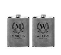 Petacas de Alcohol Personalizada Flask 2 Piezas Regalos de Boda Padrinos Acero Inoxidable Portátil Cuero Grabado Gris 8 OZ