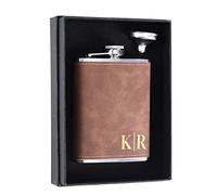 Petacas de Alcohol Personalizada para Hombres, Set de Petaca 8oz/227ml en Estuche de Regalo, Frasco de Bolsillo Personalizada para Escalada, Camping, Senderismo, Bar, Fiesta, Barbacoa y Bodas(Marrón)